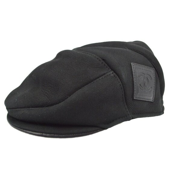Auth Chanel Sport Line Hunting Cap Hat Black #57 Small Good - Picture 1 of 13